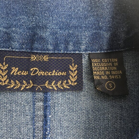 New Direction Denim Blazer Womens Small Blue Floral Embroidered Jacket Boho - Picture 13 of 13